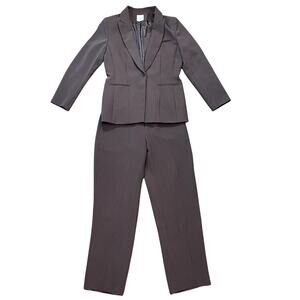 Anne Klein Womens Pants & Blazer Suit Set Size 8 Brown 2 Piece Dressy Pinstripe